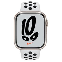 Apple Watch (Series 7) 2021 GPS 45 mm - Aluminium Sterrenlicht - Sportbandje van Nike Wit/Zwart