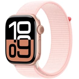 Apple Watch Series 10 (2024) GPS 46 mm - Aluminium Roségoud - Geweven sportbandje Roze
