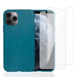 Hoesje iPhone 11 Pro en 2 beschermende schermen - Natuurlijk materiaal - Blauw