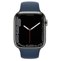 Apple Watch (Series 7) 2021 GPS + Cellular 45 mm - Roestvrij staal Grafiet - Sportbandje Blauw