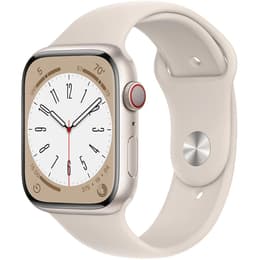 Apple Watch (Series 8) 2022 GPS + Cellular 45 mm - Aluminium Sterrenlicht - Sportbandje Sterrenlicht