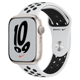 Apple Watch (Series 7) 2021 GPS + Cellular 45 mm - Aluminium Sterrenlicht - Sportbandje van Nike Wit/Zwart