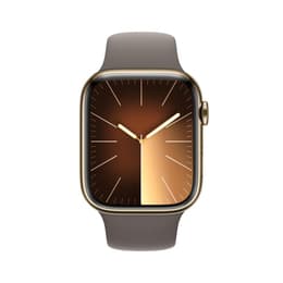 Apple Watch Series 9 (2023) GPS + Cellular 41 mm - Roestvrij staal Goud - Sportbandje Zwart