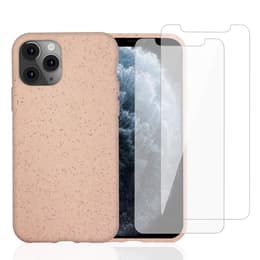 Hoesje iPhone 11 Pro en 2 beschermende schermen - Natuurlijk materiaal - Roze