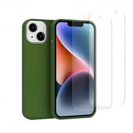 Hoesje iPhone 14 Plus en 2 beschermende schermen - Silicone - Groen