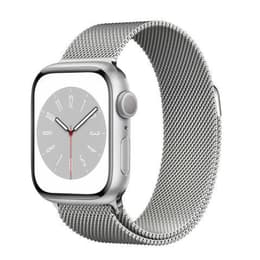 Apple Watch (Series 7) 2021 GPS + Cellular 41 mm - Aluminium Zilver - Milanees bandje Grijs