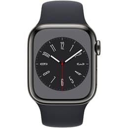 Apple Watch Series 8 (2022) GPS + Cellular 41 mm - Roestvrij staal Zilver - Sportbandje Zwart