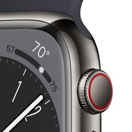 Apple Watch Series 8 (2022) GPS + Cellular 41 mm - Roestvrij staal Zilver - Sportbandje Zwart