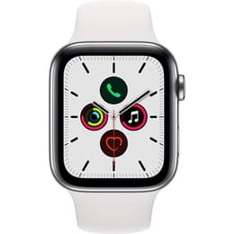 Apple Watch (Series 5) 2019 GPS 44 mm - Roestvrij staal Zilver - Sportbandje Wit