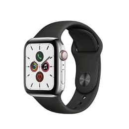 Apple Watch Series 5 (2019) GPS + Cellular 44 mm - Roestvrij staal Zilver - Sportbandje Zwart