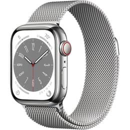 Apple Watch (Series 8) 2022 GPS + Cellular 41 mm - Roestvrij staal Zilver - Milanees bandje Zilver