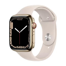 Apple Watch Series 7 (2021) GPS + Cellular 41 mm - Roestvrij staal Goud - Sportbandje Sterrenlicht