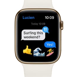 Apple Watch Series 7 (2021) GPS + Cellular 41 mm - Roestvrij staal Goud - Sportbandje Sterrenlicht