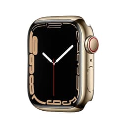Apple Watch Series 7 (2021) GPS + Cellular 41 mm - Roestvrij staal Goud - Sportbandje Sterrenlicht