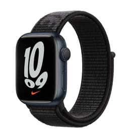 Apple Watch (Series 7) 2021 GPS 41 mm - Aluminium Middernacht - Geweven sportbandje van Nike Zwart
