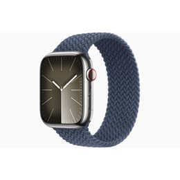 Apple Watch (Series 8) 2022 GPS + Cellular 45 mm - Roestvrij staal Grijs - Gevlochten solobandje Blauw