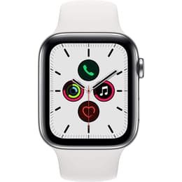 Apple Watch (Series 5) 2019 GPS + Cellular 44 mm - Roestvrij staal Zilver - Sport armband Wit