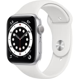 Apple Watch (Series 6) 2020 GPS + Cellular 44 mm - Roestvrij staal Zilver - Geweven sportbandje Wit