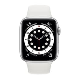 Apple Watch Series 6 (2020) GPS + Cellular 44 mm - Roestvrij staal Zilver - Sportbandje Wit