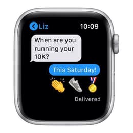Apple Watch Series 6 (2020) GPS + Cellular 44 mm - Roestvrij staal Zilver - Sportbandje Wit