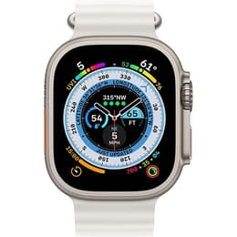 Apple Watch Ultra (2022) GPS + Cellular 49 mm - Titanium Naturel titanium - Ocean-bandje Wit