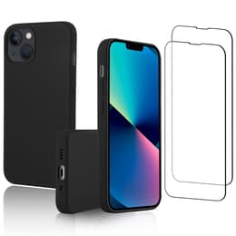 Hoesje iPhone 13 mini en 2 beschermende schermen - Silicone - Zwart