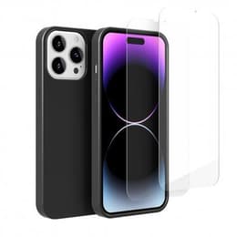 Hoesje iPhone 14 Pro en 2 beschermende schermen - Silicone - Zwart