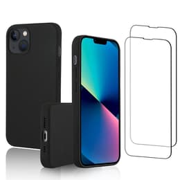 Hoesje iPhone 13 en 2 beschermende schermen - Silicone - Zwart