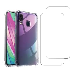 Hoesje Galaxy A40 en 2 beschermende schermen - TPU - Transparant
