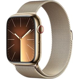 Apple Watch Series 9 (2023) GPS + Cellular 41 mm - Roestvrij staal Goud - Milanees bandje Goud