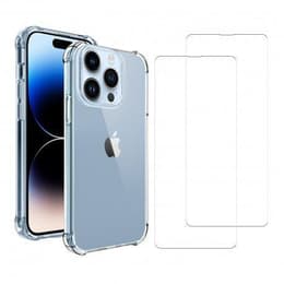 Hoesje iPhone 14 Pro en 2 beschermende schermen - TPU - Transparant