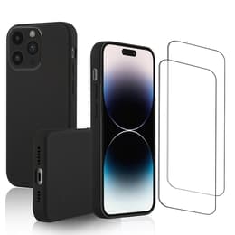 Hoesje iPhone 14 Pro Max en 2 beschermende schermen - Silicone - Zwart