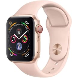 Apple Watch (Series 4) 2018 GPS + Cellular 44 mm - Aluminium Goud - Sport armband Rozenkwarts