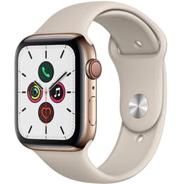 Apple Watch (Series 4) 2018 GPS + Cellular 44 mm - Roestvrij staal Goud - Sport armband Steengrijs