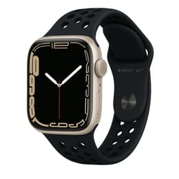 Apple Watch Series 7 (2021) GPS 41 mm - Aluminium Sterrenlicht - Sportbandje van Nike Zwart