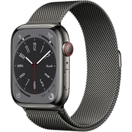 Apple Watch (Series 8) 2022 GPS + Cellular 45 mm - Roestvrij staal Spacegrijs - Milanees bandje Grijs