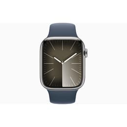 Apple Watch Series 9 (2023) GPS + Cellular 41 mm - Roestvrij staal Zilver - Sportbandje Blauw
