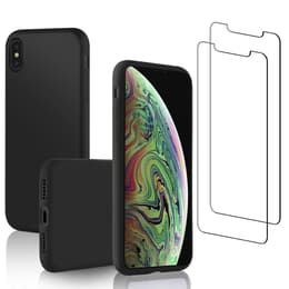 Hoesje iPhone XS Max en 2 beschermende schermen - Silicone - Zwart