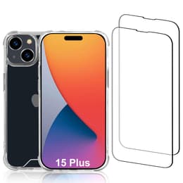 Hoesje iPhone 15 Plus en 2 beschermende schermen - Gerecycled plastic - Transparant