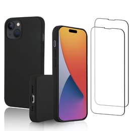 Hoesje iPhone 15 en 2 beschermende schermen - Silicone - Zwart