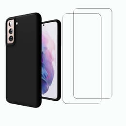 Hoesje Galaxy S21 FE 5G en 2 beschermende schermen - Silicone - Zwart