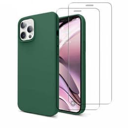 Hoesje iPhone 12/iPhone 12 Pro en 2 beschermende schermen - Silicone - Groen